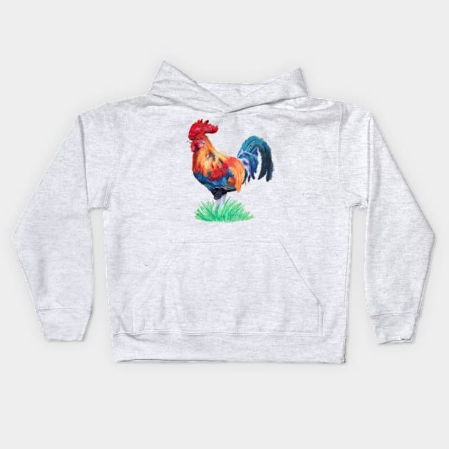 Oil Pastel Rooster Kids Hoodie by IsangComet